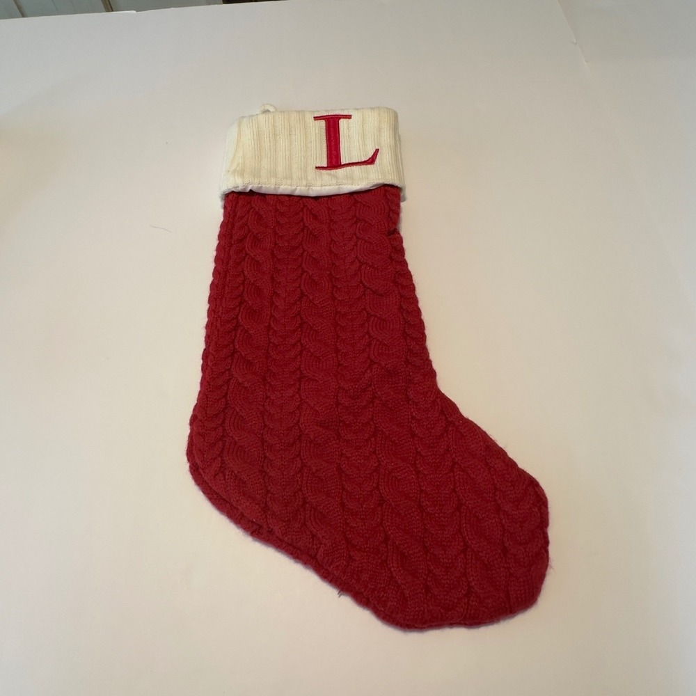 Kohls Red Cable Knit Christmas Stocking Monogrammed Initial‎ Letter L Cream Cuff